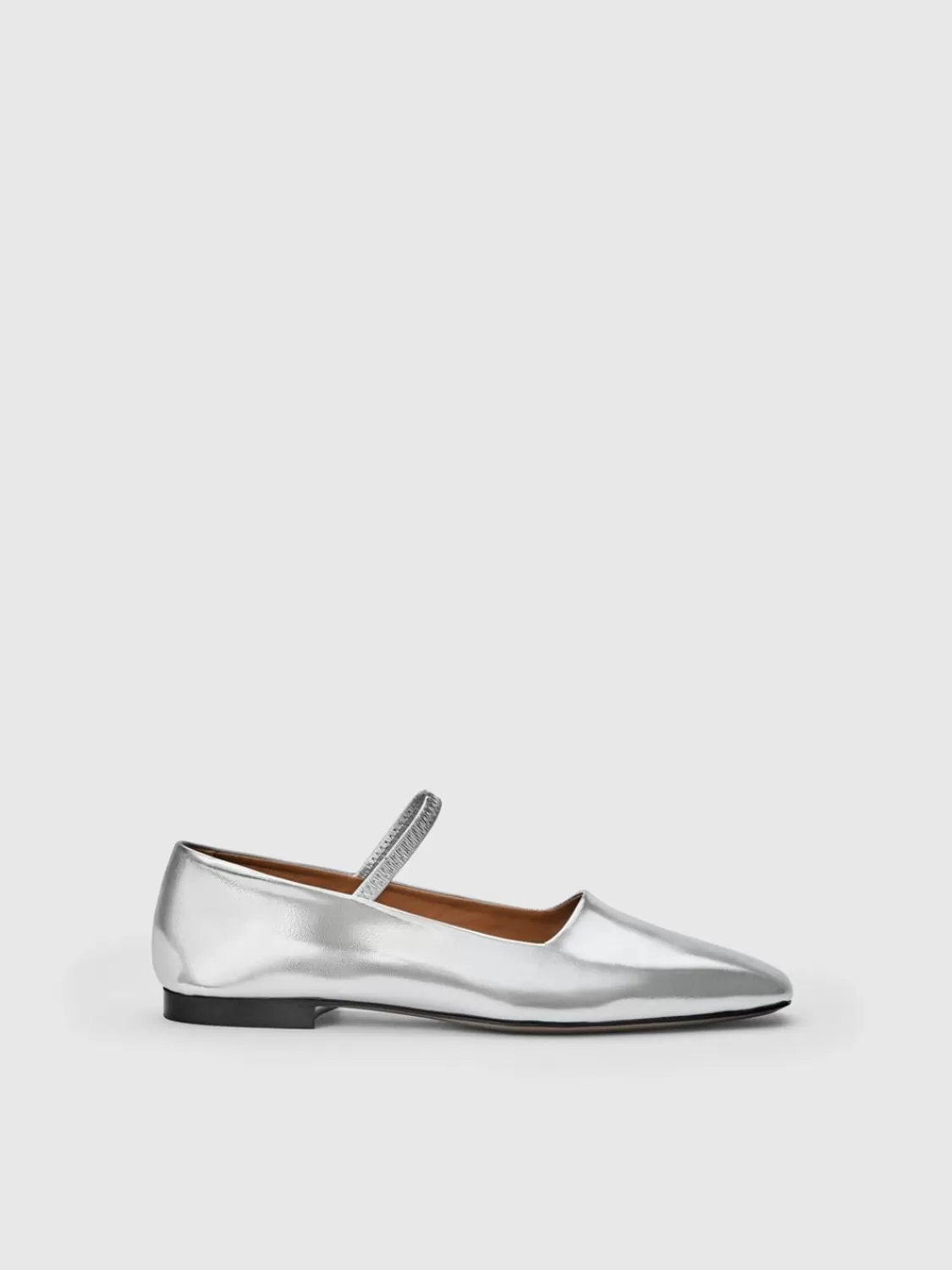 ATP Atelier Petina Metallic Lader Mary Jane Flats Silver Discount
