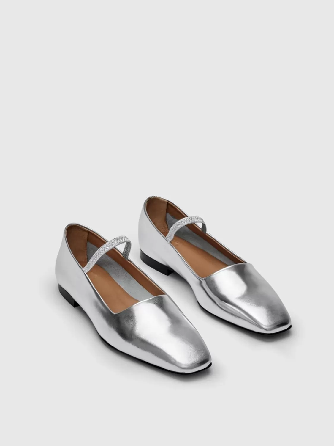 ATP Atelier Petina Metallic Lader Mary Jane Flats Silver Discount